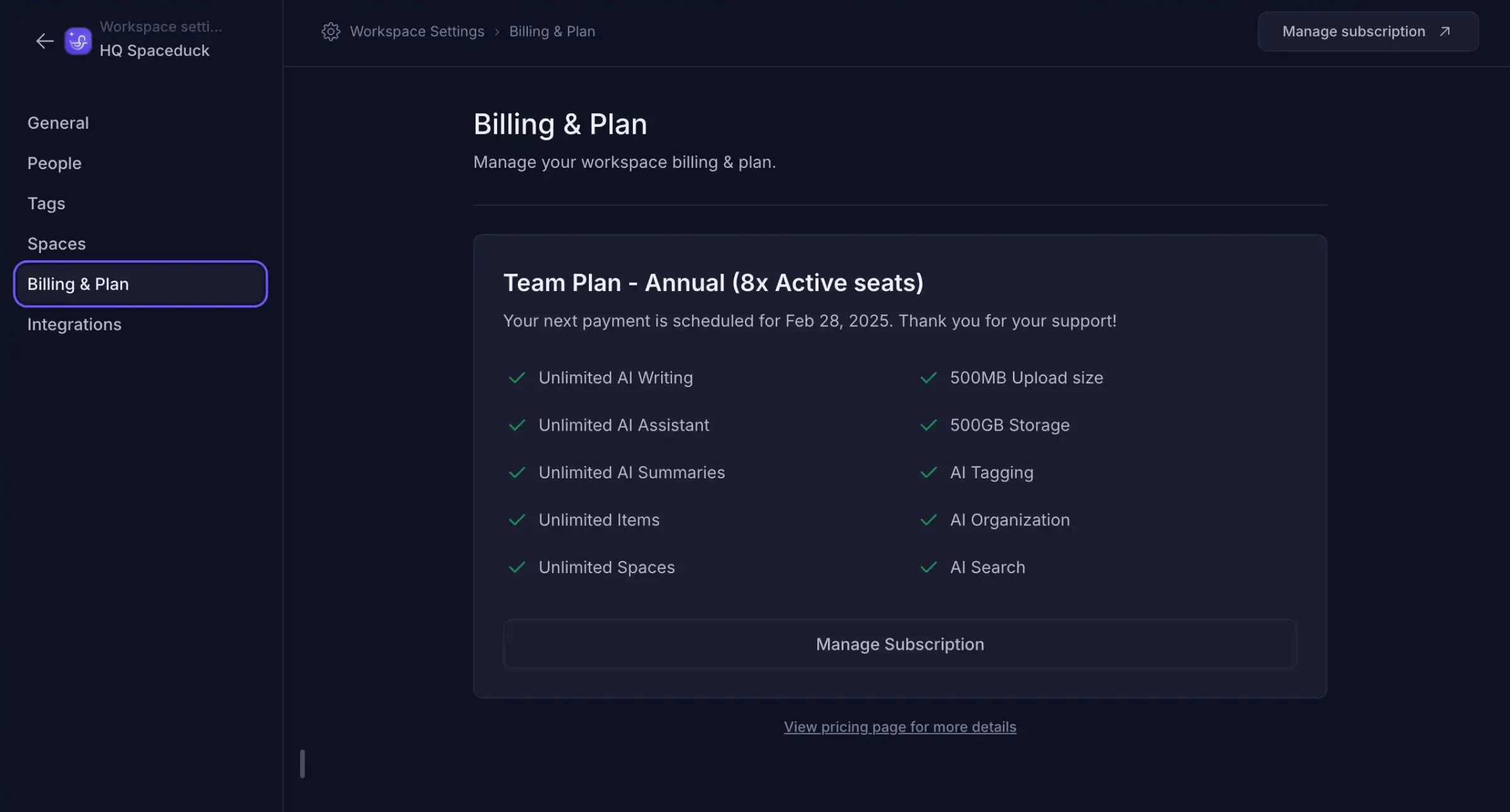 Manage subscription image